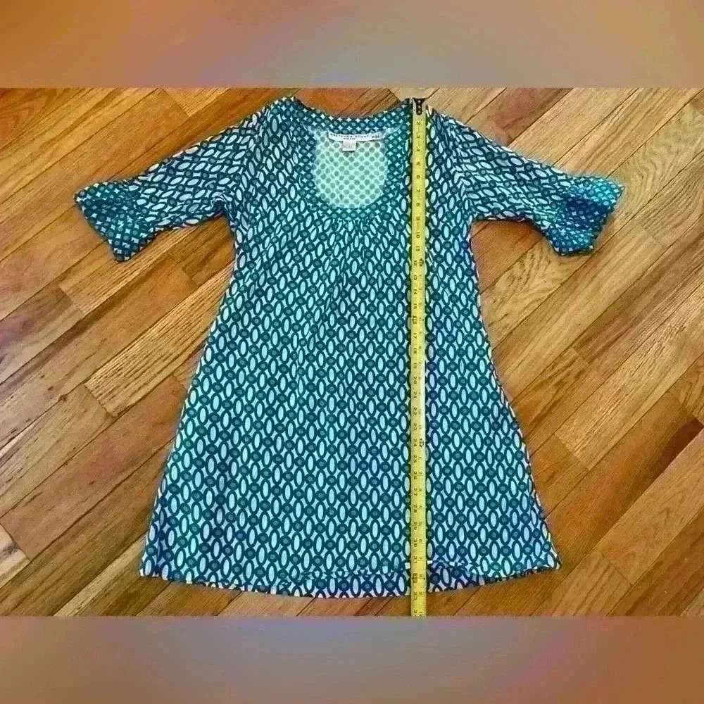 Gretchen Scott Mini Cotton Shift Dress Blue White 3/4 Sleeve Ruffle Women’s Sz S - Picture 11 of 12